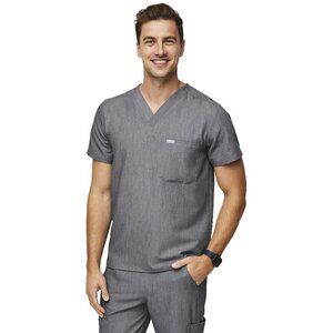 New! FIGS Leon Men's Graphite Gray V-Neck Three-Pocket Medical Scrub Top 20603